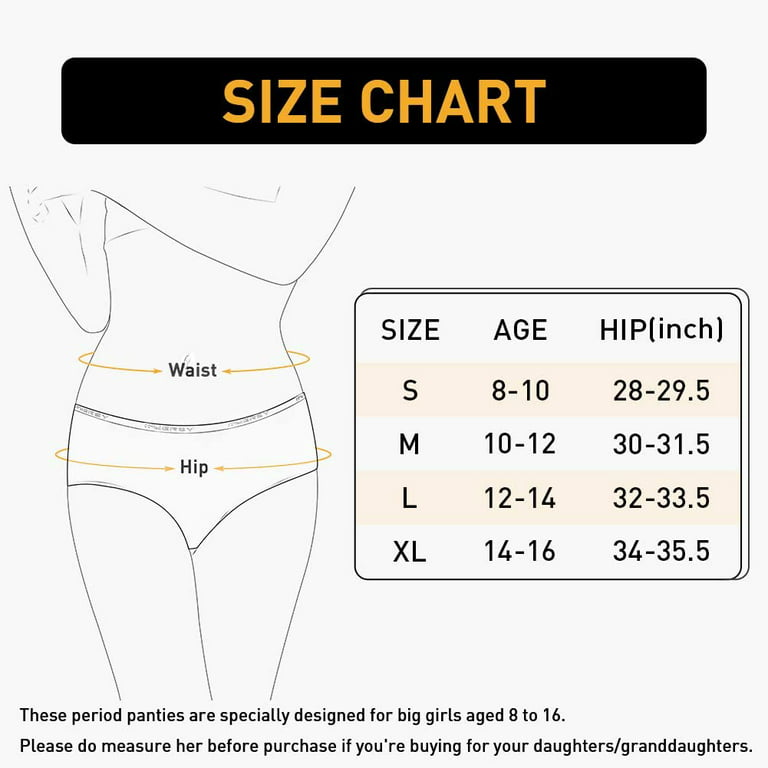 INNERSY Big Girls' Period Panties Menstrual Underwear for First Period  Starter 3-Pack (L(12-14 yrs), Dot&Stripe) 
