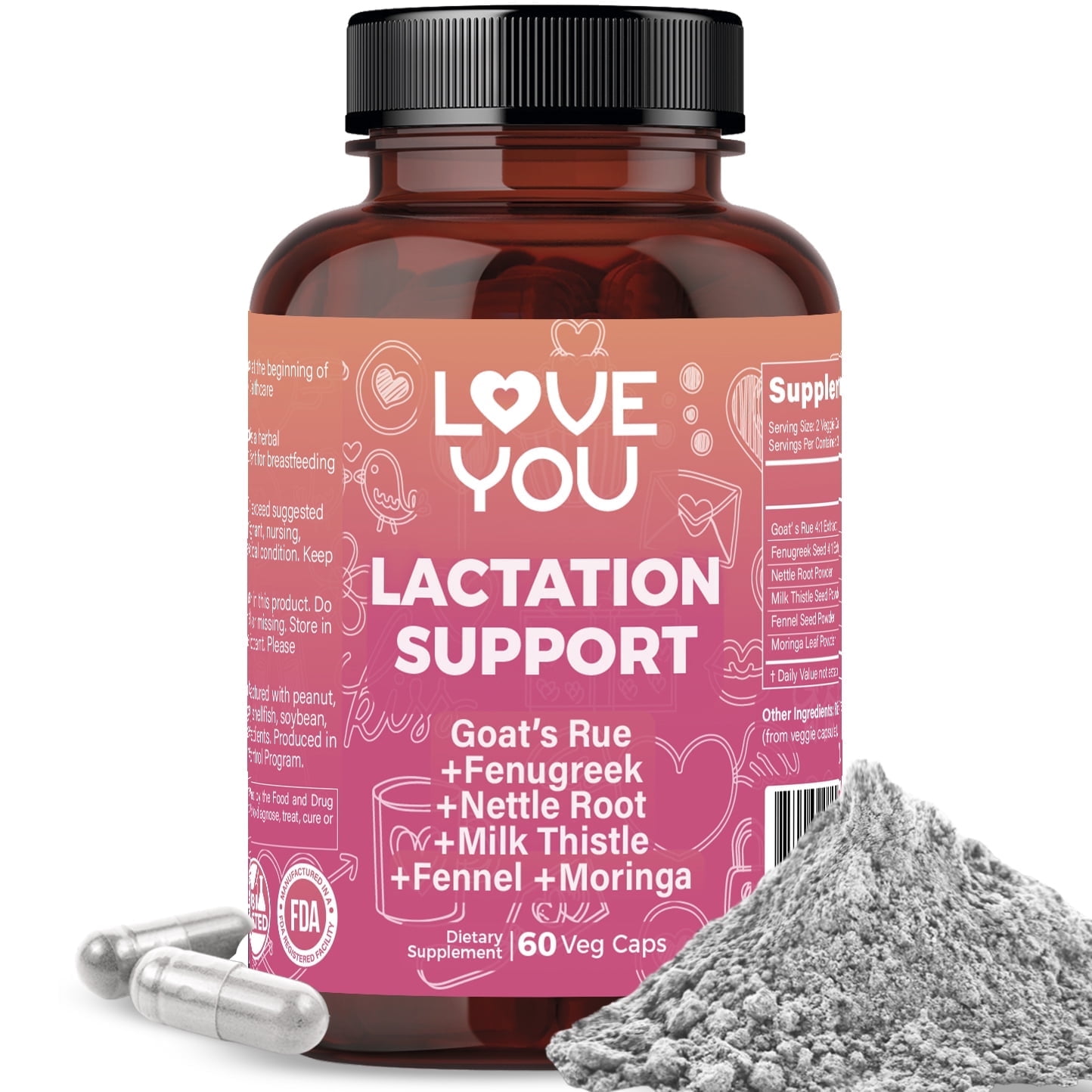 LOVE YOU Goat's Rue and Fenugreek Lactation Support Capsules 60 Count