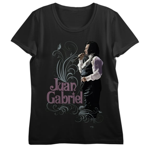 Juan Gabriel Flourish Art Women's Black Tee with Short Sleeves and Crew Neck-Large