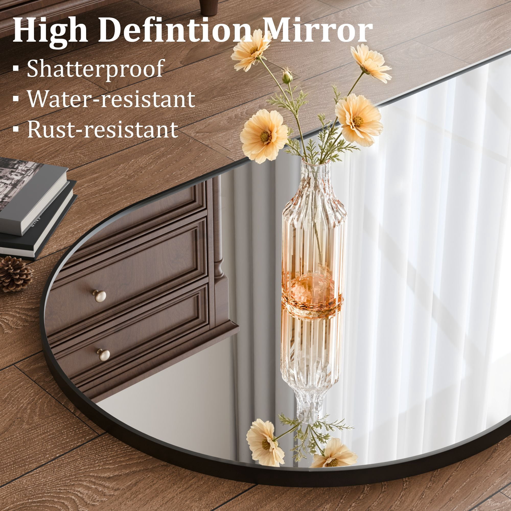 Easy4Home 78"x 35" Arch-Top Oversized Full Length Mirror Metal Frame Freestading Floor Mirror, Black