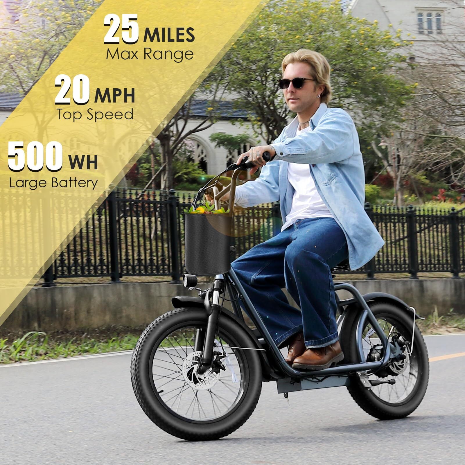 HOTEEL Max Electric Bike for Adults with 819W Peak Motor, 30Miles 20MPH Commuting Electric Scooter with Adjustable Seat & Carry Basket, 20" Tires, Gray