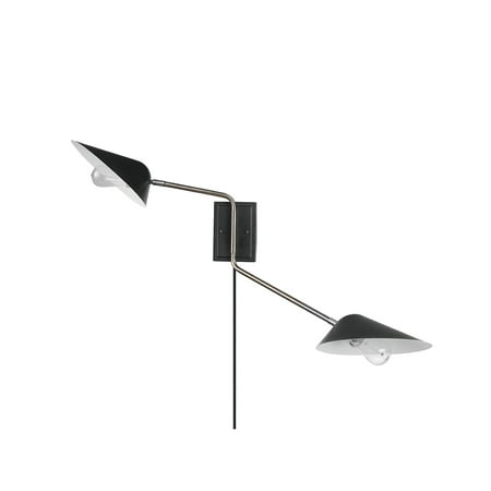 

Globe Electric Jacob 2-Light Black and Antique Brass Plug-In or Hardwire Wall Sconce LED Bulbs Included 51390
