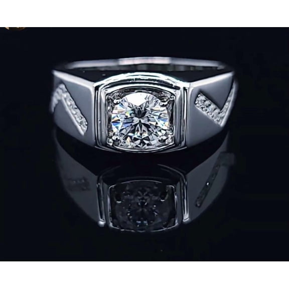 Forever Jewels 1.50Ct Round Cut Moissanite Men Solitaire Engagement Ring 14K White Gold Plated