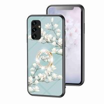 Allytech For Samsung Galaxy A13 5G Case with Diamond Ring Holder Girls Women Luxury Flower Pattern Glass Back Shockproof Silicone Case For Galaxy A13 5G Case, Gardenias