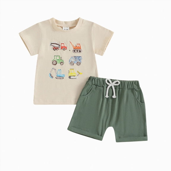 Linfrsh Baby Boy Clothes Outfits Sets for Boys 2 Piece Boy Clothes Tops Shorts Set Baby Clothes Boy Playwear Summer Boy Outfits(Beige,2-3 Years)