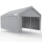 10x20 ft Upgraded Heavy Duty Carport with Adjustable Heights from 9.5ft to 11.0ft,Portable Car Canopy with Removable Sidewalls, Garage Tent, Boat Shelter with Reinforced Triangular Beams,4 Weight Bags