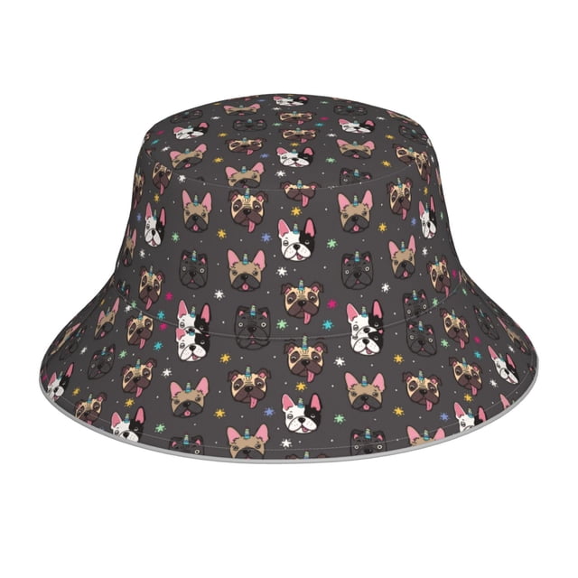 Fotbe French Bulldogs Sombrero Tipo Pescador con Estampado – Sombrero de Sol de Algodón de Moda para Playa, Golf, Pesca