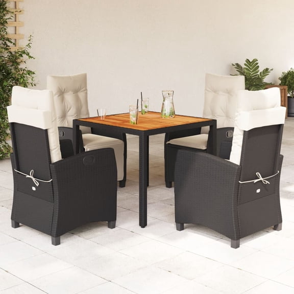 vidaXL 5 Piece Patio Dining Set with Cushions Black Poly Rattan