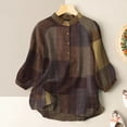 thumbnail image 4 of Women Leisure Blouses Round Neck Long Sleeve Button Plaid Print Texture Loose Ladies Clothes, 4 of 4
