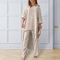 thumbnail image 4 of Women's 2 Piece Outfit Sets Casual 3/4 Sleeve T-Shirts Irregular Hem Wide Leg Pants Lounge Suits, 4 of 5