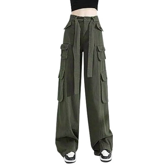 NIEWTR Baggy Parachute Pants for Womens Wide Leg Cargo Pants Y2k with Pockets Boyfriend Harajuku Streetwear (AG,S)