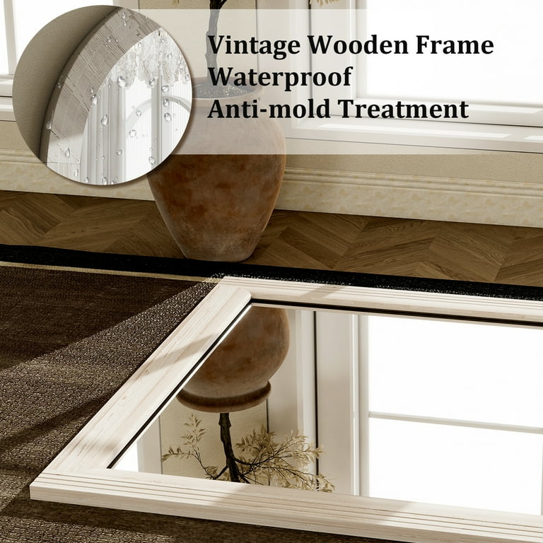 BEAUTYPEAK 36" x 24" Wooden Rectangular Wall Mirror, White photo 5