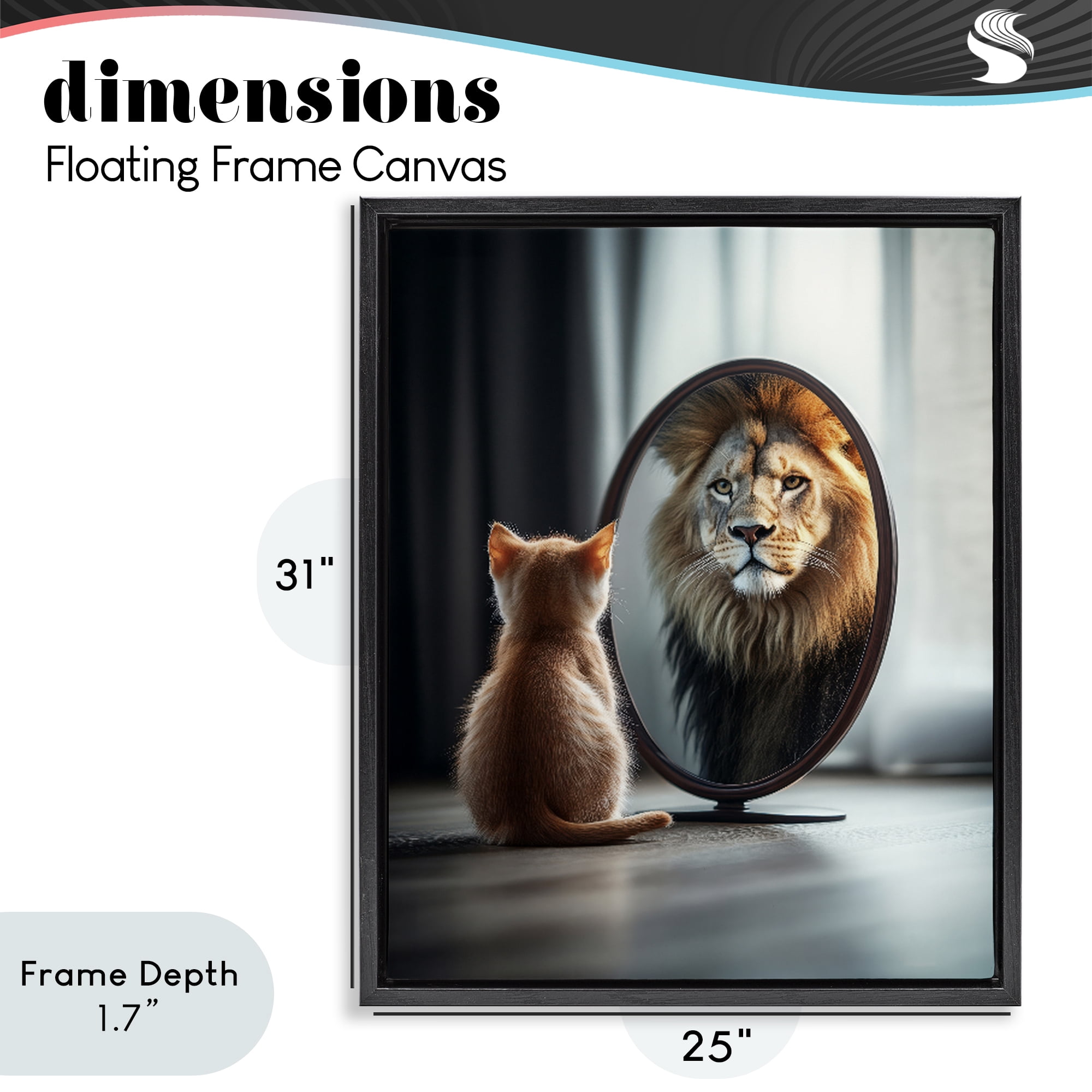 Stupell Industries Kitten Becomes Lion Illusion Black Framed Floater Canvas Wall Art, design by Scott Stulberg