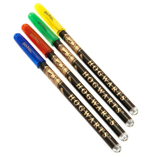Harry Potter - Set de Plumas de Gel Diseño Casa Hogwarts - Pack de 4 (Rojo, Amarillo, Verde, Azul)