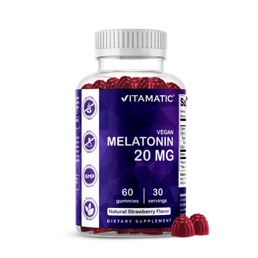 Vitamatic Melatonin 20mg Gummies for Adults, 30 Servings - 60 Vegetarian Gummies - Non-Habit Forming Sleep Aid Supplement