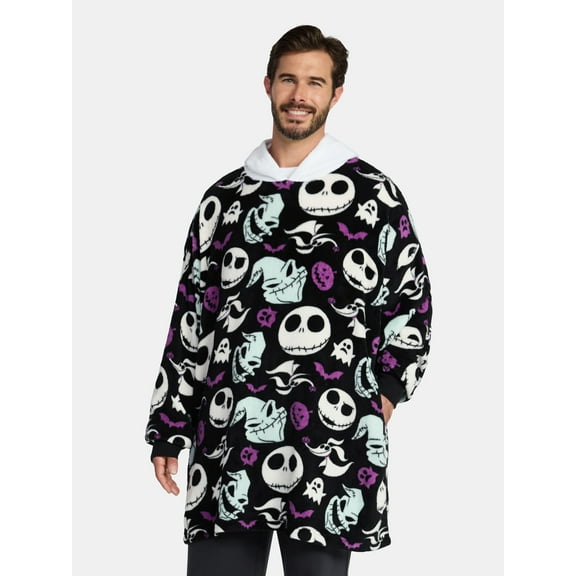 Nightmare Before Christmas Men's and Big Men's Oversized Graphic Hooded Sweatshirt, One Size Fits Most