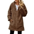 thumbnail image 7 of IROINNID Shearling Jacket for Women Winter Fall Thermal Fuzzy Long Coat Long Sleeve Hooded Warm Shearling Trendy Casual Outerwear,Brown, 7 of 7