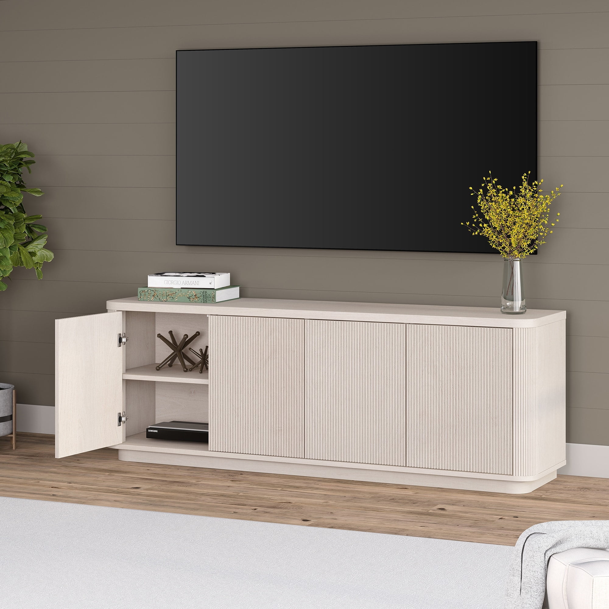 Heath & Cliff Easton Rectangular TV Stand for TV's up to 75" - 68" Wide Alder White