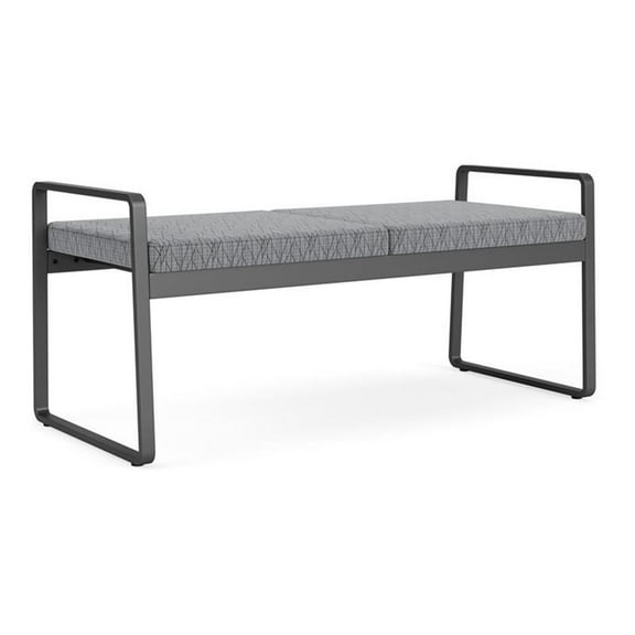 Lesro Gansett Steel and Fabric Waiting Room Guest 2-Seat Bench in Charcoal/Adler Gray Flannel