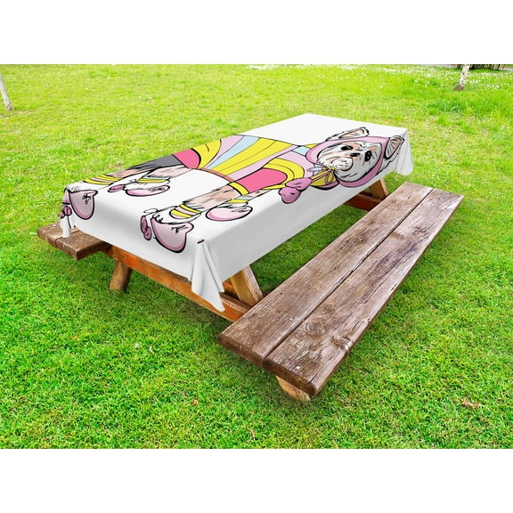 Yorkie Outdoor Tablecloth, Cute Dog with Sports Gear on Running Gear on Going for a Walk Colorful Dress Fun, Decorative Washable Fabric Picnic Tablecloth, 58 X 104 Inches, Multicolor, by Ambesonne