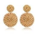 thumbnail image 1 of Doble círculo de ratán Artículos trenzado Pendientes occidentales Geométrico Bohemio Manual de mimbre Braid Popular Jewerly para mujeres Chicas Café seitruly AP008669-01B, 1 of 5