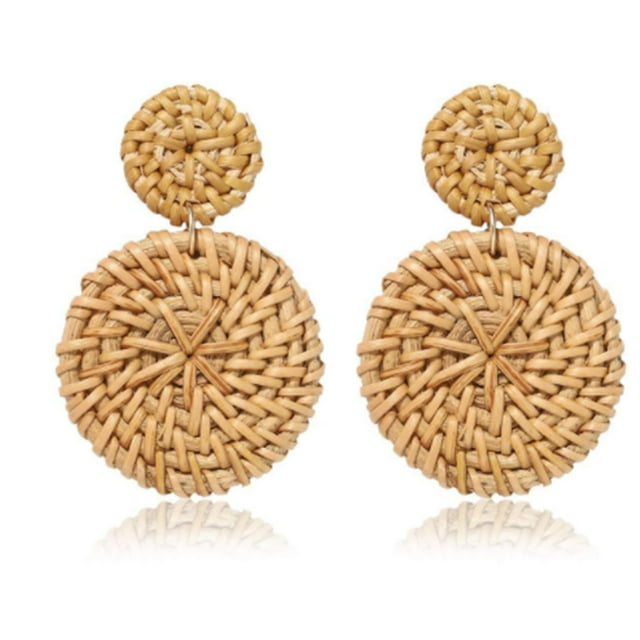 Doble círculo de ratán Artículos trenzado Pendientes occidentales Geométrico Bohemio Manual de mimbre Braid Popular Jewerly para mujeres Chicas Café seitruly AP008669-01B