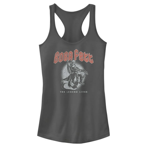Junior's Star Wars: The Book of Boba Fett The Legend Lives Distressd Racerback Tank Top Charcoal X Large