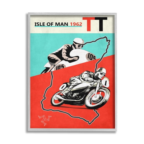 Stupell Industries European Grand Prix Vintage Advertisement Motorcycle Race Gray Framed by Mark Rogan