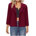 thumbnail image 2 of PiGOGI Women's Casual Solid Long Sleeve Suit Jacket Blazer for Work office Daily Wear Outfits Wine M, 2 of 7