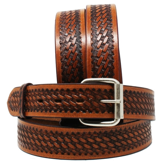 47-48 Unisex 1-1/2" 100% Full Grain Tan Leather Basket Weave Tooled Belt 2609RS03