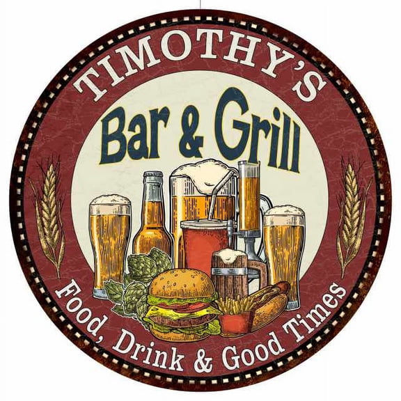 TIMOTHY'S Bar and Grill 14" Round Metal Sign Kitchen Wall Decor 100140020447