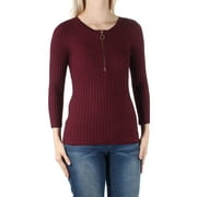 INC $60 Womens New 1418 Burgundy Textured 3/4 Sleeve Jewel Neck Casual Top S B+B