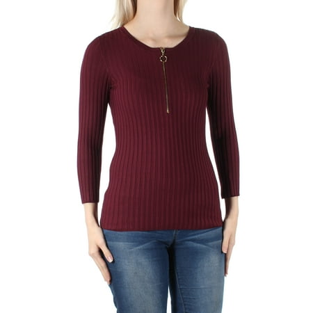INC $60 Womens New 1418 Burgundy Textured 3/4 Sleeve Jewel Neck Casual Top S B+B