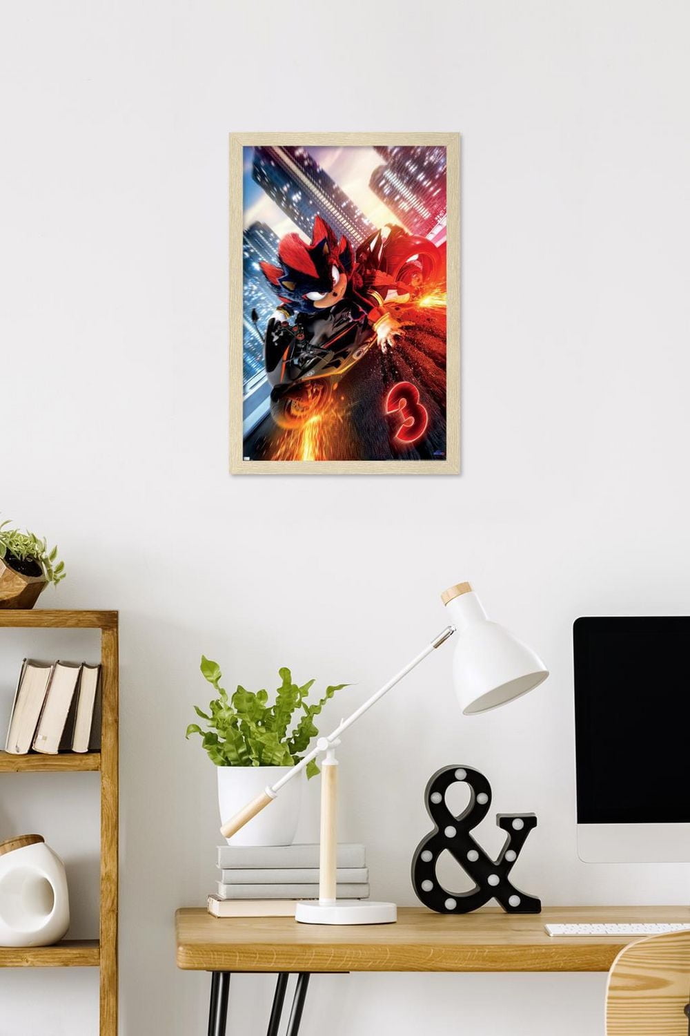 Sonic the Hedgehog 3 - Shadow Motorcycle One Sheet Wall Poster, 14.725" x 22.375" Framed