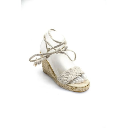

Pre-owned|KORS Michael Kors Womens Open Toe Ankle Strap Wedge Espadrilles Beige Size 6