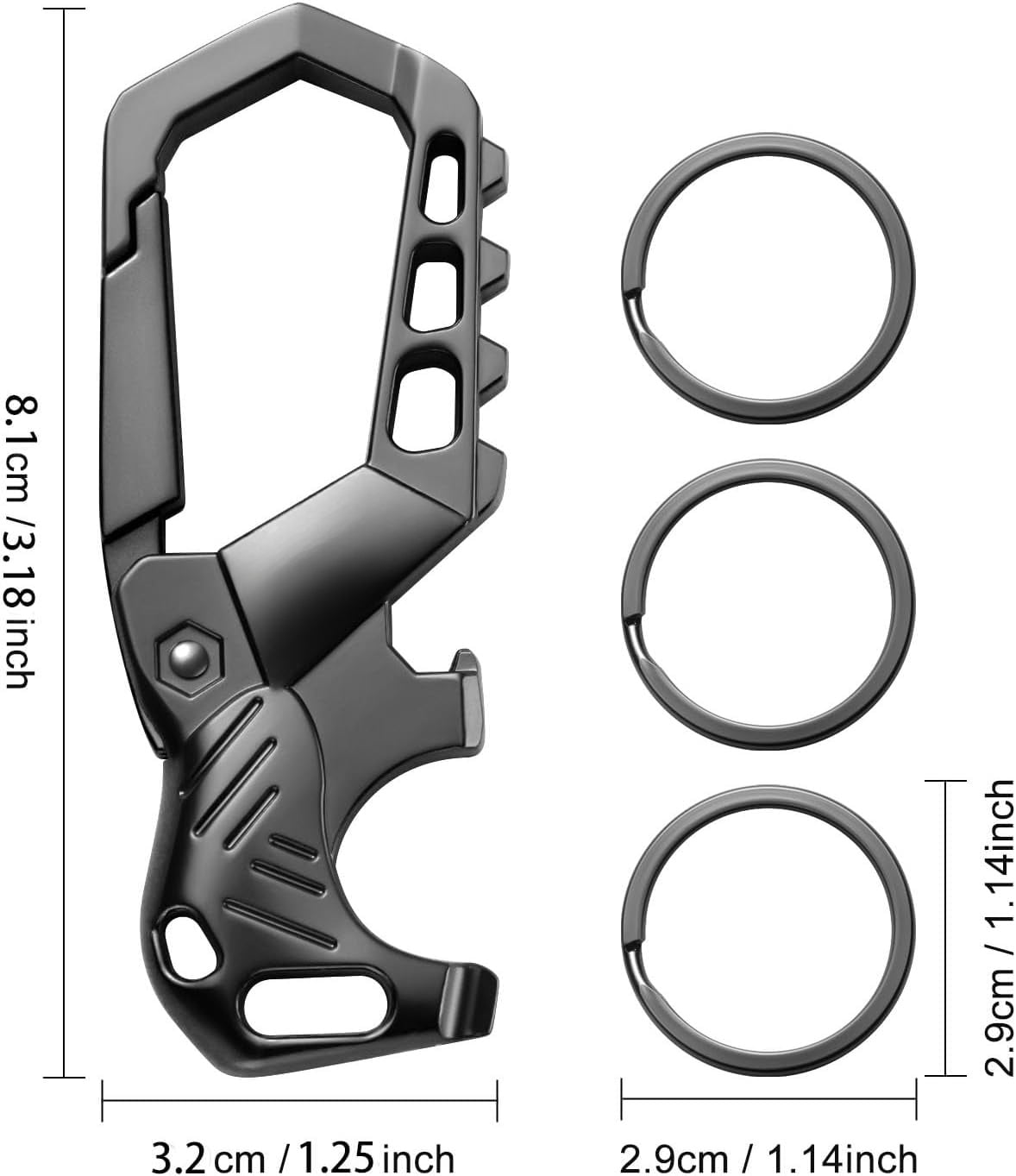 Heavy duty metal keychains, Carabiner clip Car key chains,Fashion family keychain bottle opener and 3 Key Rings suitable for men and women.(Black+Multicolor)