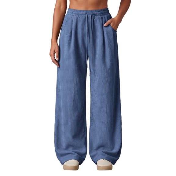 LUVDA Women's Corduroy Wide Leg Pants Drawstring Elastic Waist Lounge Trousers with Pockets