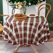 Christmas White Plaid Waterproof Tablecloth – Classic Woven Check Design – Holiday Dining Table Cover for Xmas Parties, Stain-Resistant & Durable, 60" Round
