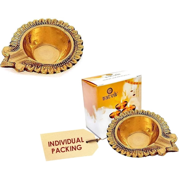 SATVIK Pure Brass Lakshmi Diya, Traditional Brass Oil Lamp for Puja, Aarti, Home Mandir, Temple, Diwali, Lakshmi Puja & Festival Decoration