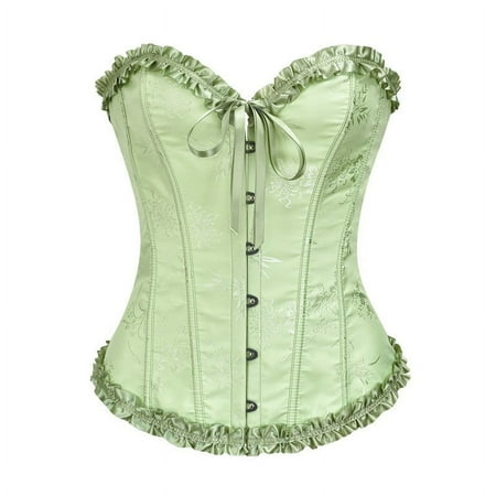 UAYOTSE Women s Overbust Lace up Corset Bustier Top Corset Vintage Satin Party Shapewear Tummy Control Green XS