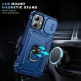 thumbnail image 6 of Military Grade Drop Impact for iPhone 16 Plus Camera Lens Slide Protection Case 360 Metal Rotating Ring Kickstand Holder Armor Shockproof Case For iPhone 16 Plus, Blue, 6 of 9