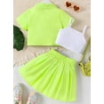 thumbnail image 3 of Bagilaanoe 3Pcs Little Girls Summer Print Short Sleeve Shirt Tops + Cami Tops + Skirt 4T 5T 6T 7T Kids Casual Skirt Set, 3 of 7