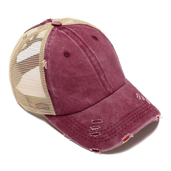 Ticikt Womens Ponytail Hat Baseball Cap High Messy Bun Ponycap Hats Quick Drying Mesh Hat,Color:Red