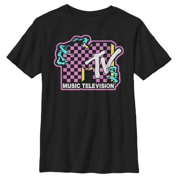 Boy's MTV Dragon Checker Logo  Graphic Tee Black Large