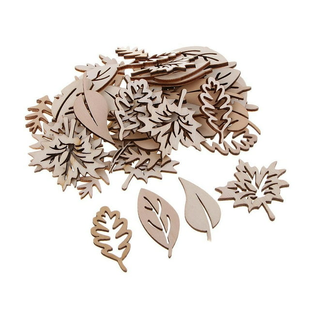 50 Pieces Tree Leaves Decorative Wooden Pendants Wooden Discs Tree Decorations Wall Decorations Door Decorations