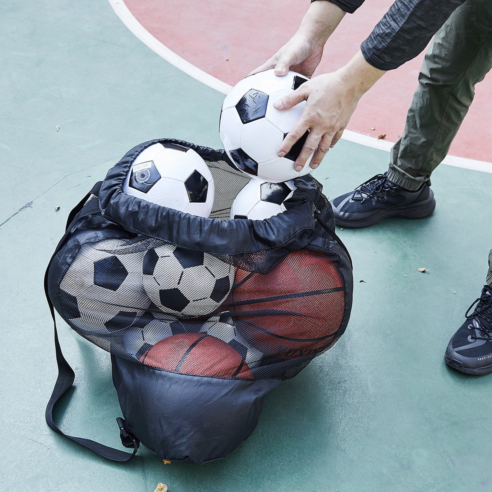 Sportteer Large Capacity Sports Ball Bag Ball Storage Bag Large Sports Ball Bag with Adjustable Shoulder Strap Large Capacity Basketball Soccer Drawstring Storage Mesh