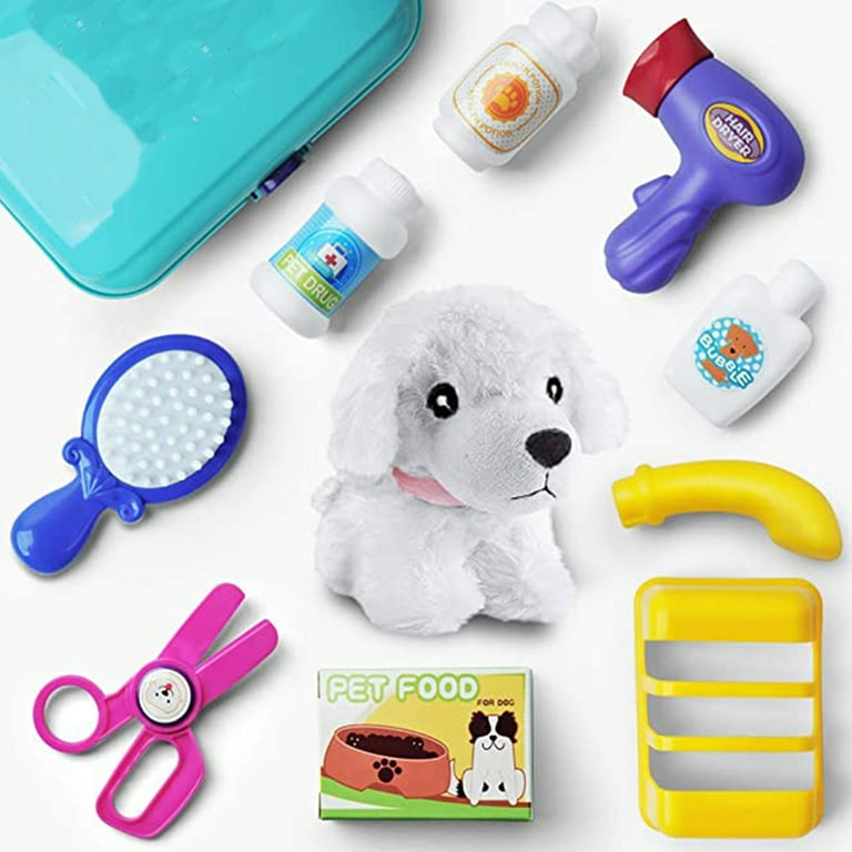 Pet Grooming Set Dog Grooming Kit With Backpack Vet Kit Educational Toy Pretend Play For Toddlers 18 Pieces