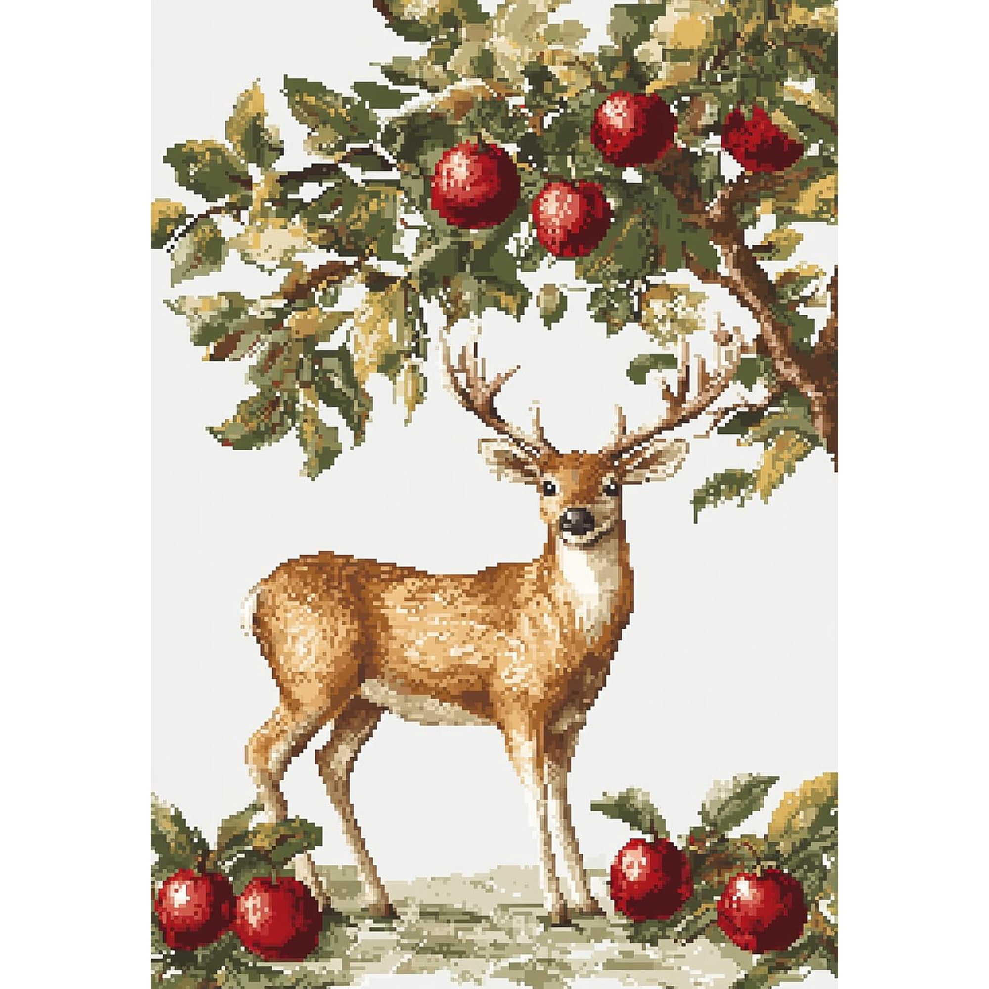 DIY Cross Stitch Kit for Beginners Deer under Tree 11CT Embroidery Kit with Pattern Stamped Needlepoint Craft Kit 40x50cm-1