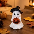 thumbnail image 3 of Diceymbol Halloween Ghost Figurine Holding Pumpkin with Witch Hat Tabletop Decor for Shelf Mantel 6 Inch, 3 of 5