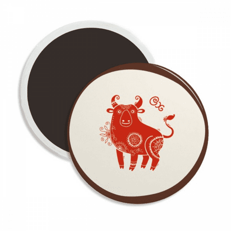 

Year Of Ox Animal China Zodiac Red Round Ceracs Fridge Magnet Keepsake Decoration